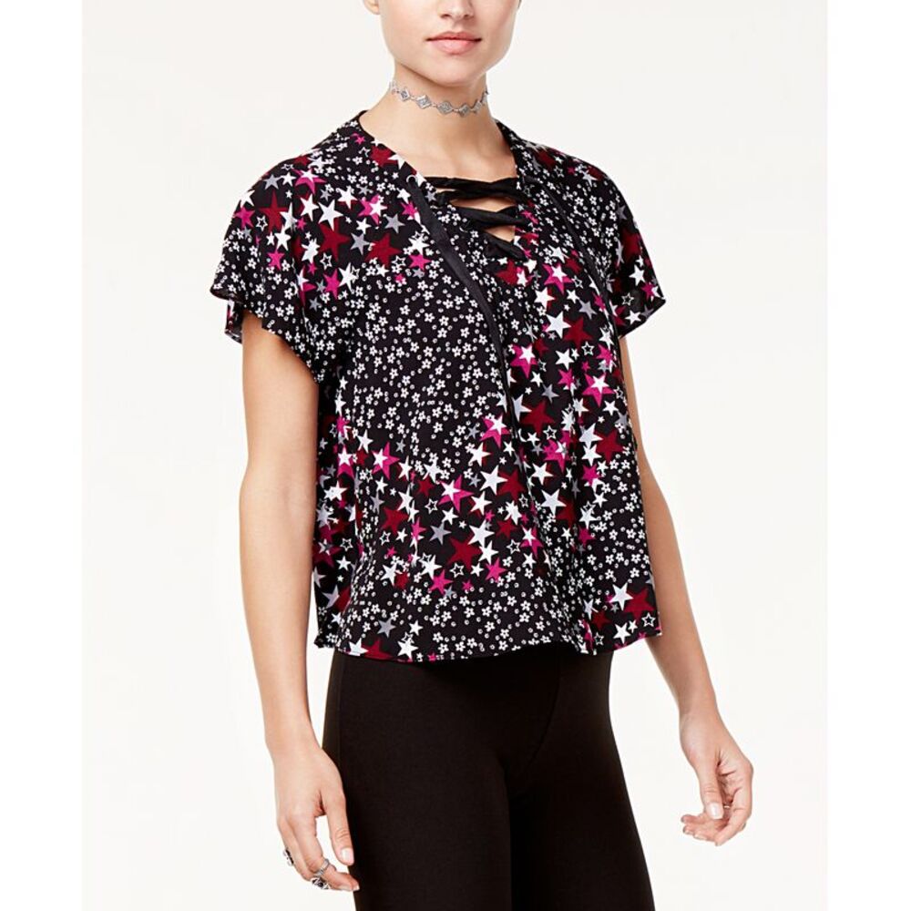 The Edit By Seventeen Juniors Star Print Lace Up Top